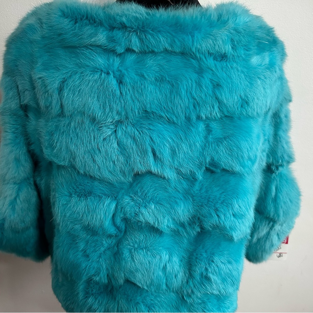 Elegant Turquoise Rabbit Fur Jacket - Picture 3 of 4